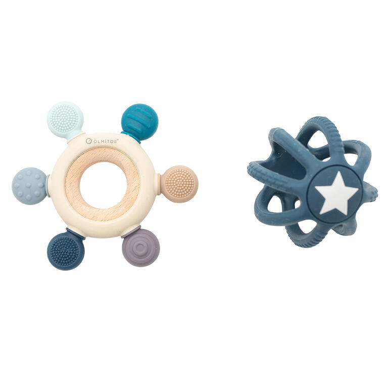 Conjunto de 2 mordedores sensoriais azuis Olmitos Conjunto de 2 mordedores sensoriais azuis Olmitos